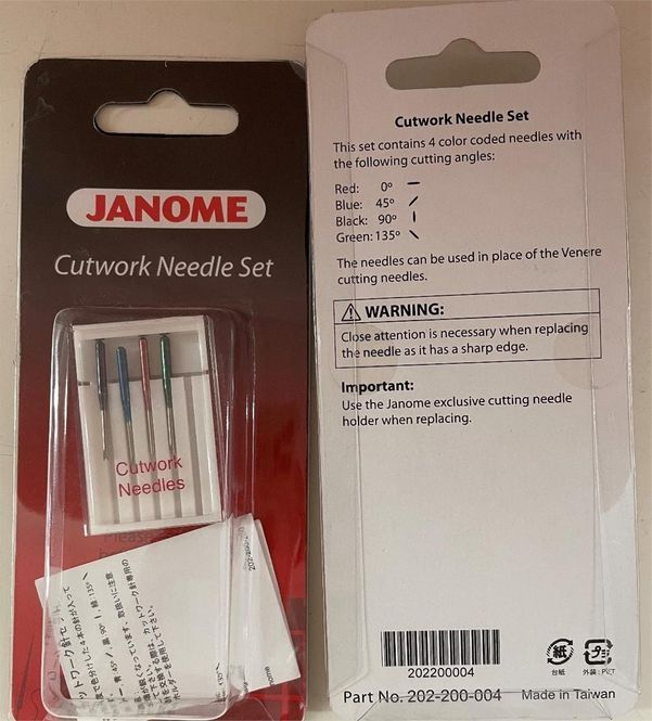 Hovedbilde Janome Cutworknåler med ulike vinkler 4pk